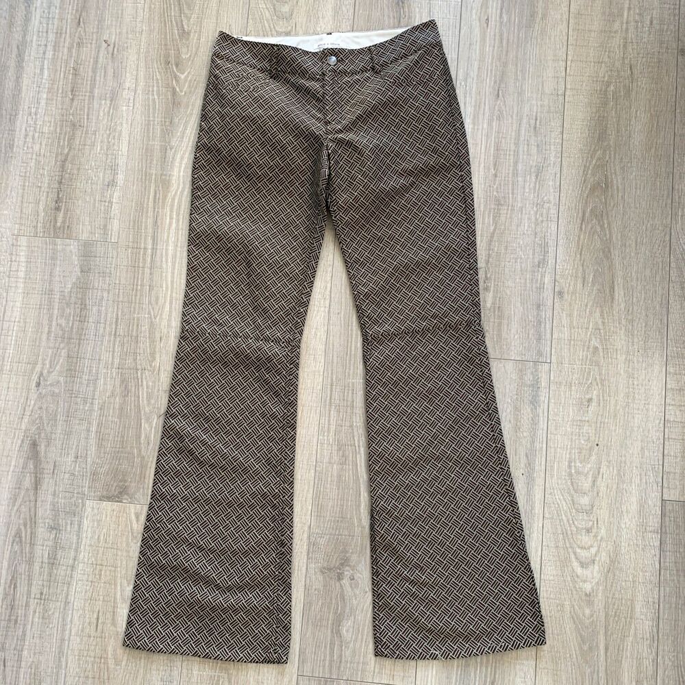 Alice & Olivia Textured Basketweave Jacquard Pants Flare Brown Women Size 6